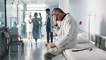 Doctor in a hospital looking unhappy for healthcare or medical